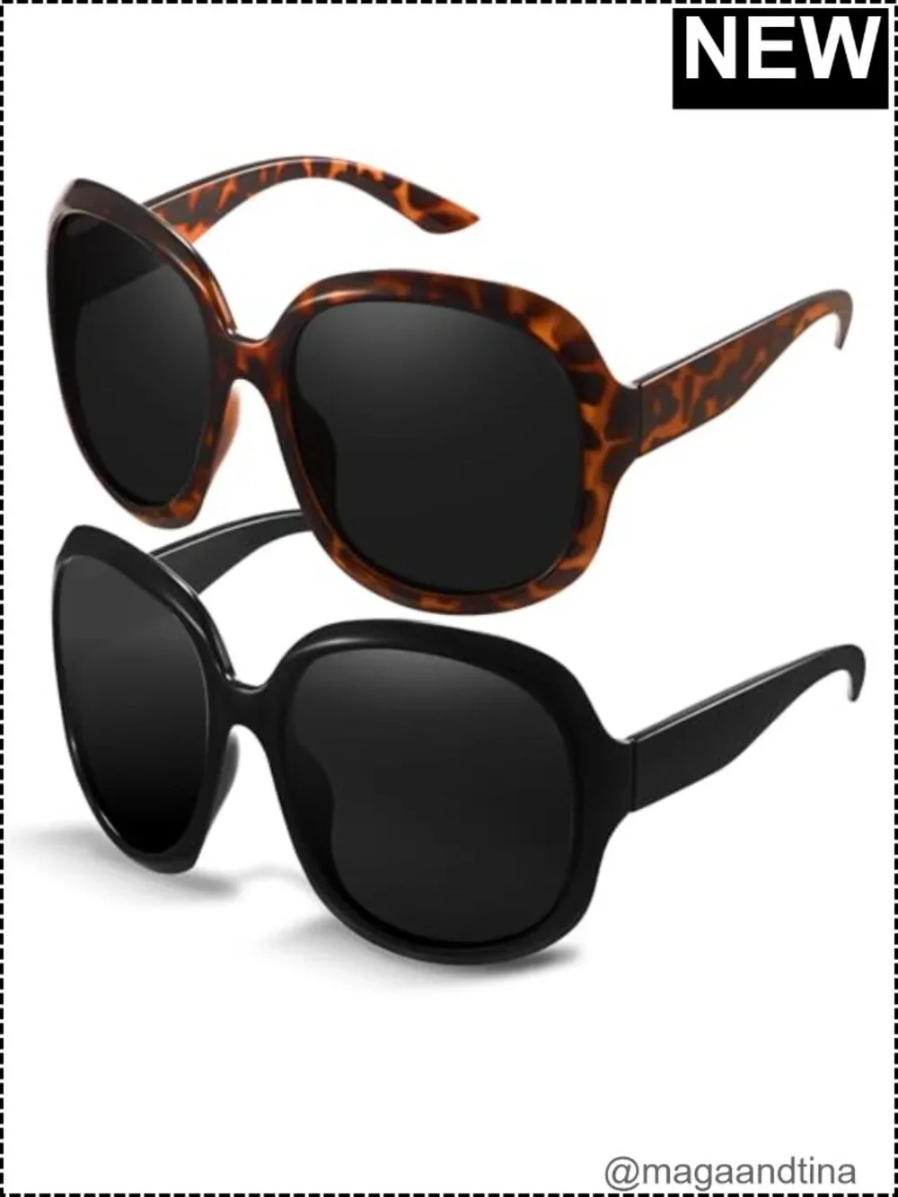 Oversized Polarized Sunglasses Women Retro Bug Eye UV400 Protection